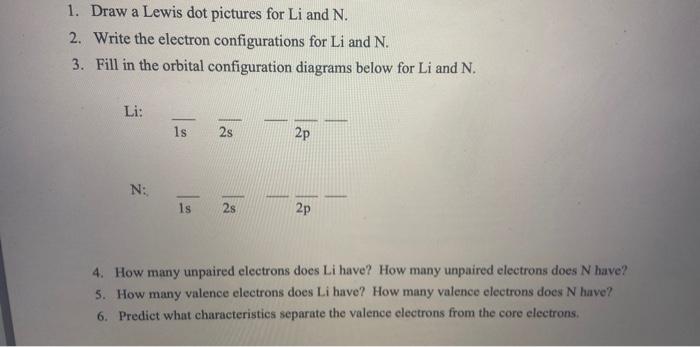 Solved 1. Draw a Lewis dot pictures for Li and N. 2. Write | Chegg.com