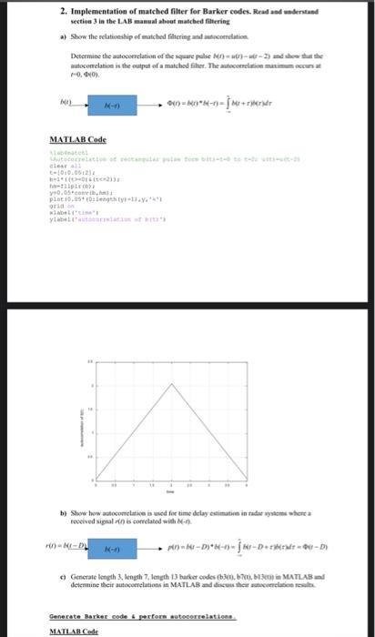 2. Implementation of matched filter for Barker codes. Chegg