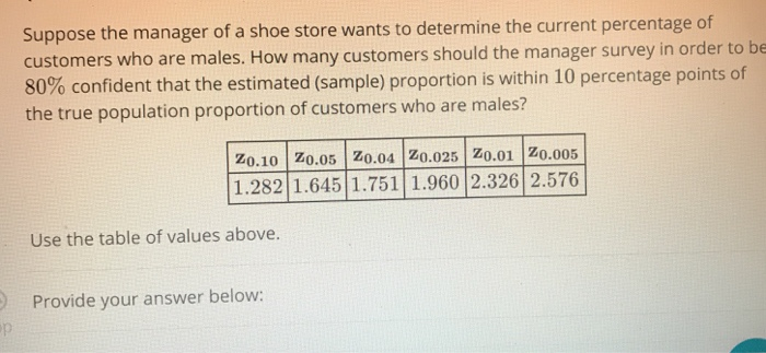Solved Suppose the manager of a shoe store wants to | Chegg.com