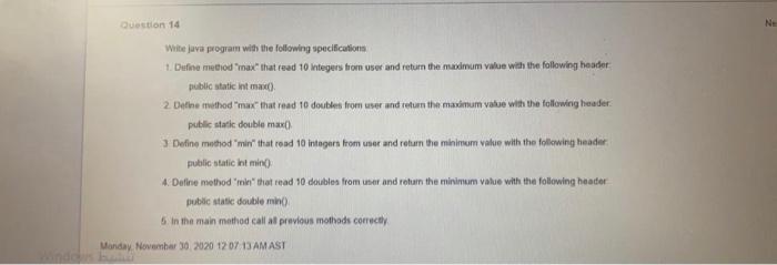Solved Question 14 NE Write java program with the following | Chegg.com