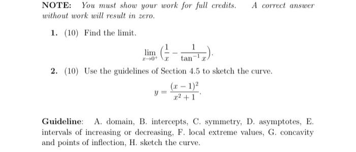 Solved A correct answer NOTE: You must show your work for | Chegg.com