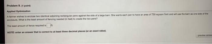 Solved Problem 9. (1 point Applied Optimization A farmer | Chegg.com