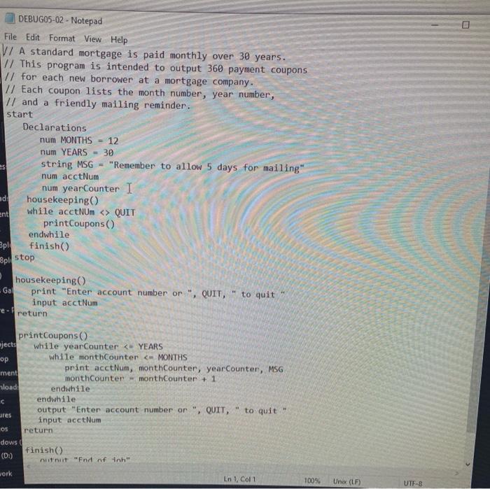 Solved DEBUGOS-02- Notepad ile Edit Format View Help / A | Chegg.com