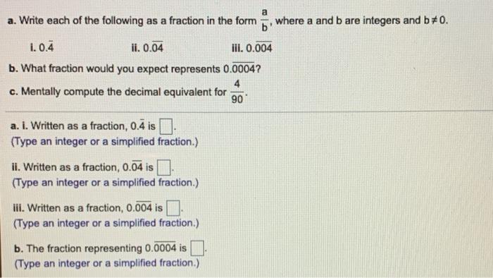 Solved a. Write each of the following as a fraction in the | Chegg.com