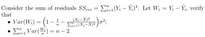 Consider The Sum Of Residuals Ssres Lp 1 Y Y Chegg Com
