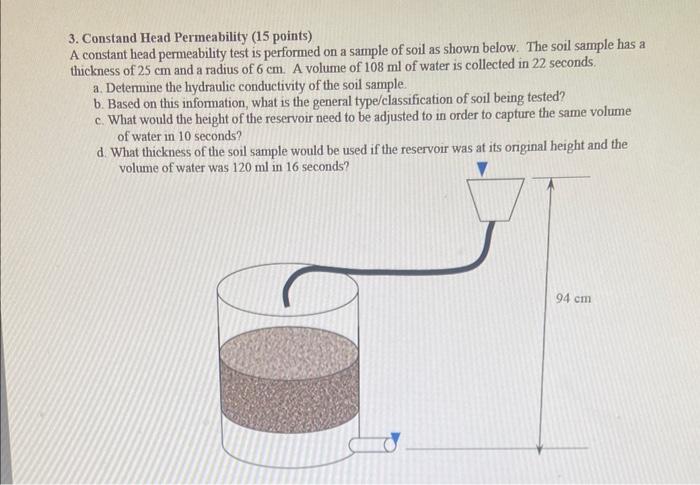 Solved 3. Constand Head Permeability (15 points) A constant | Chegg.com