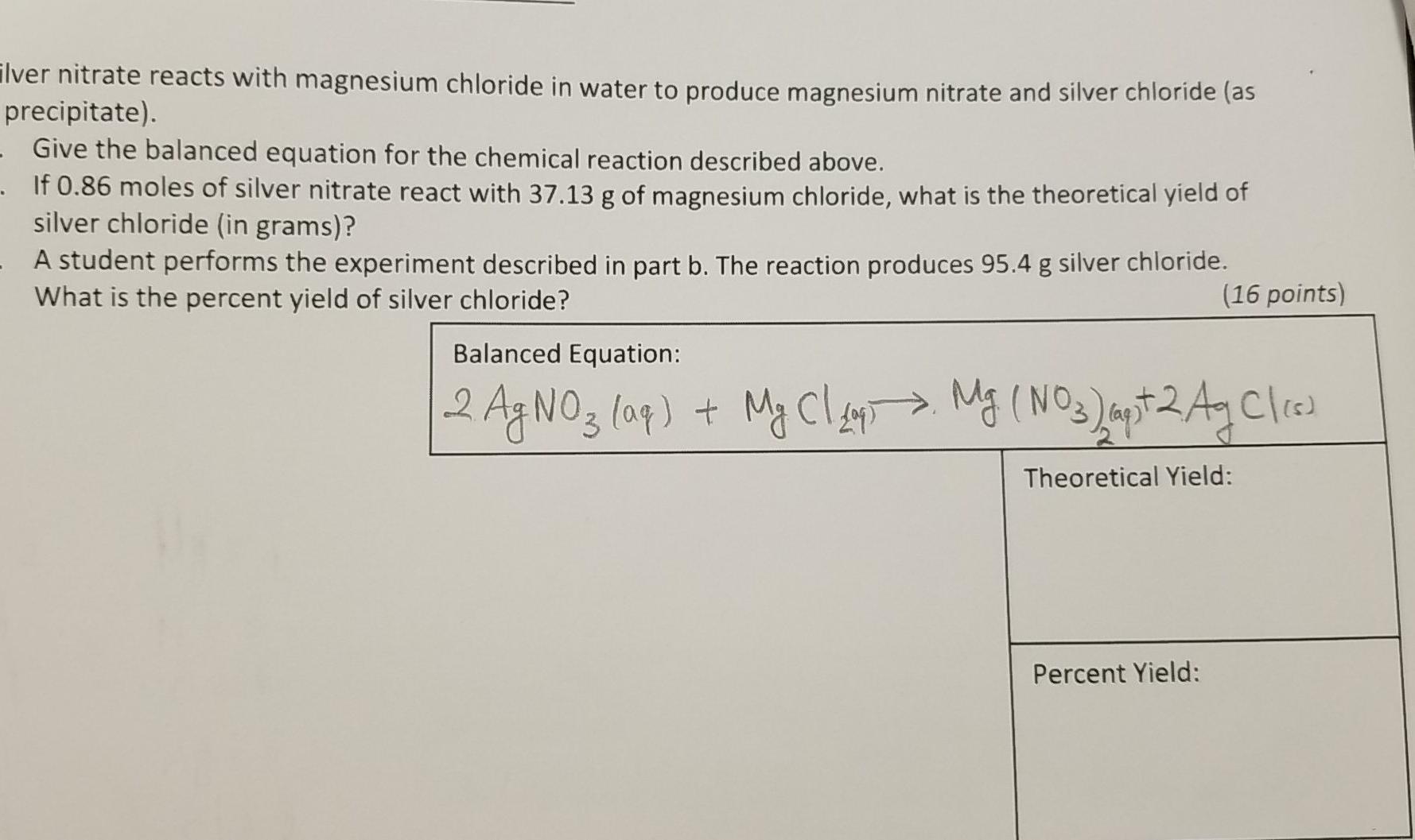 Solved Elver nitrate reacts with magnesium chloride in water