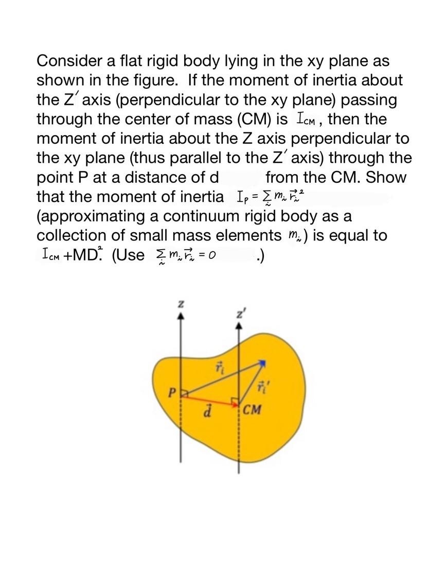 Consider a flat rigid body lying in the xy plane as
shown in the figure. If the moment of inertia about
the Z axis (perpendi