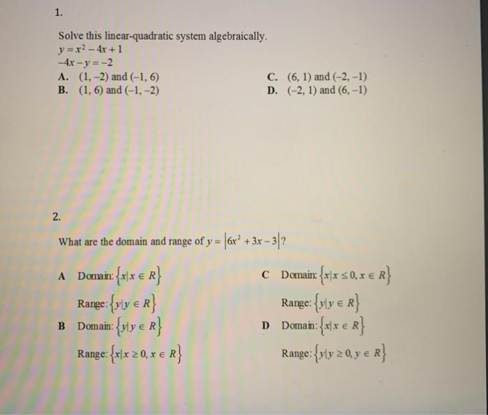 Solved 1 Solve This Linear Quadratic System Algebraically Chegg Com