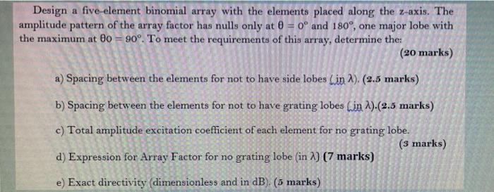 Solved Design a five element binomial array with the | Chegg.com