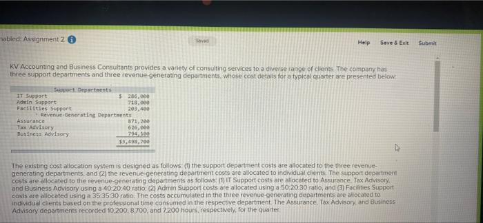 Solved abled: Assignment 2 Saved Help Save & Exit KV | Chegg.com