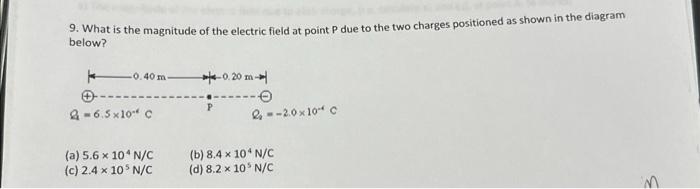 Solved 9. What is the magnitude of the electric field at | Chegg.com