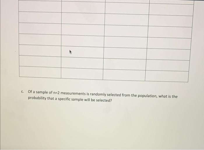 c. Of a sample of \( n=2 \) measurements is randomly selected from the population, what is the probability that a specific sa
