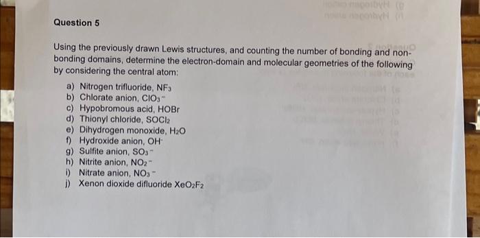 Solved Using the previously drawn Lewis structures, and | Chegg.com