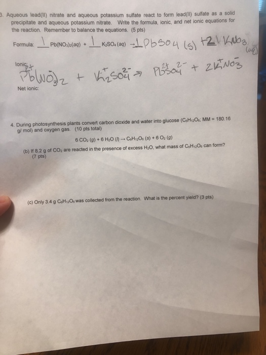 Solved 3. Aqueous lead(II) nitrate and aqueous potassium