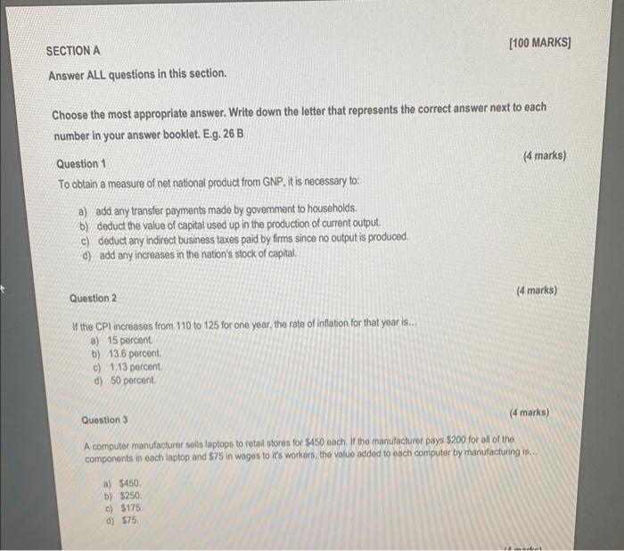 Solved Answer ALL questions in this section. Choose the most | Chegg.com