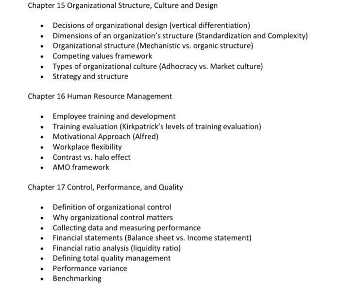 Solved Chapter 15 Organizational Structure, Culture And | Chegg.com