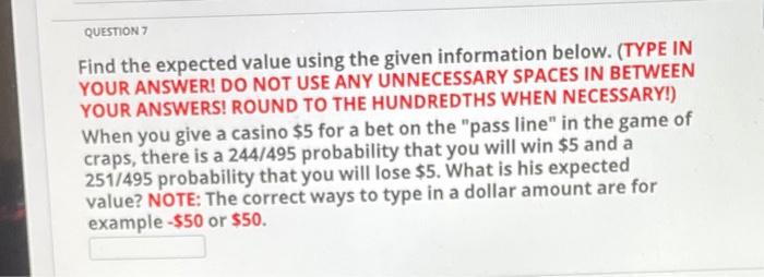 Solved QUESTION Find the expected value using the given | Chegg.com