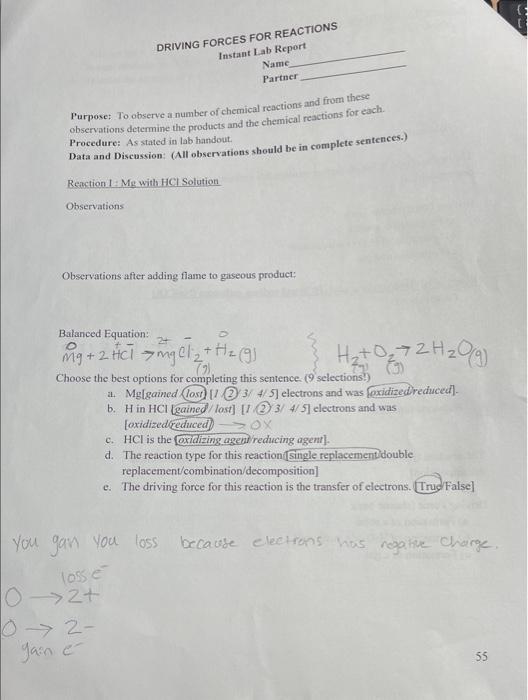 Solved Purpose: To observe a number of chemical reactions | Chegg.com