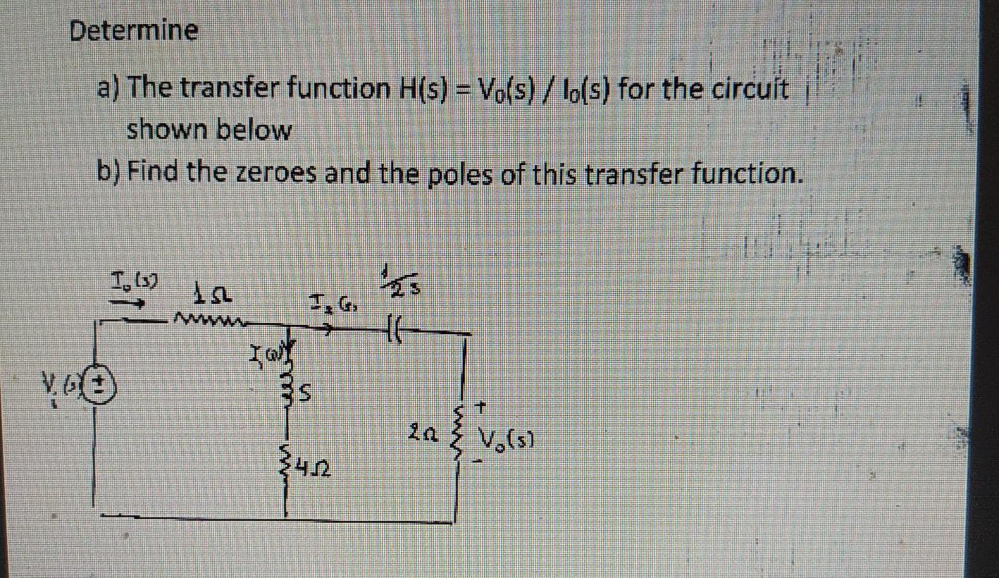Solved Determine a) The transfer function H(s) = Vo(s) / | Chegg.com