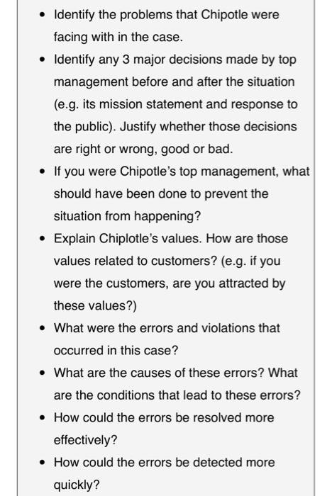 Solved • Identify the problems that Chipotle were facing | Chegg.com