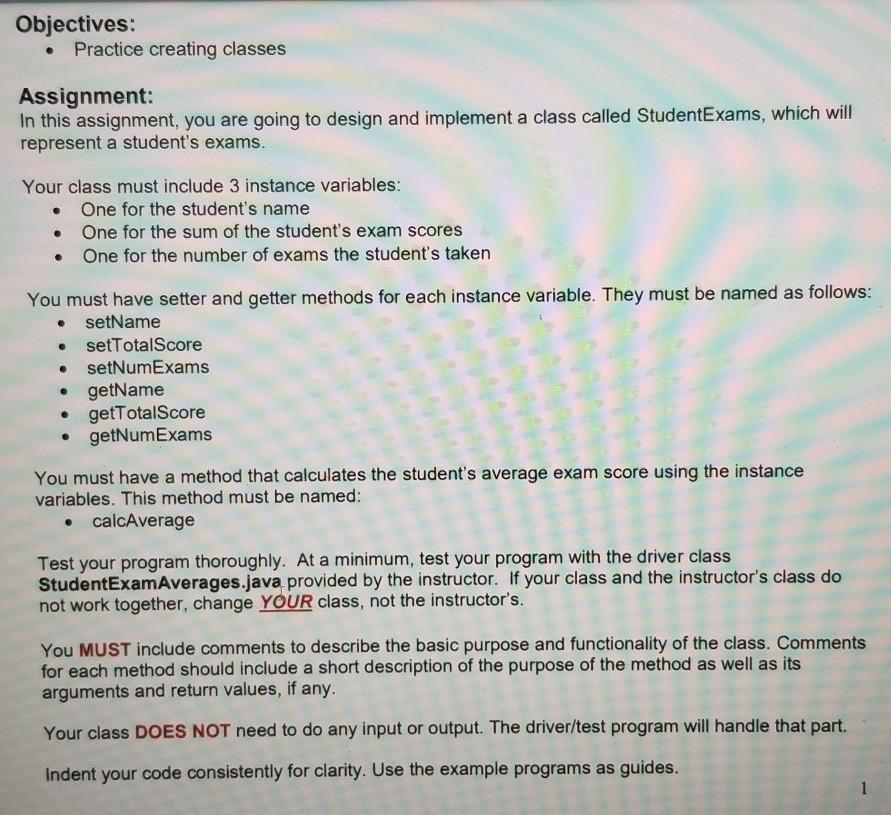 Solved Objectives: • Practice creating classes Assignment: | Chegg.com
