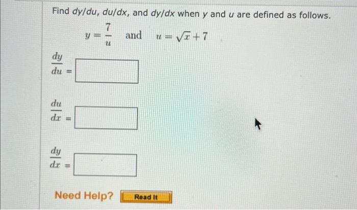 Solved Find Dy Du Du Dx And Dy Dx When Y And U Are Defined