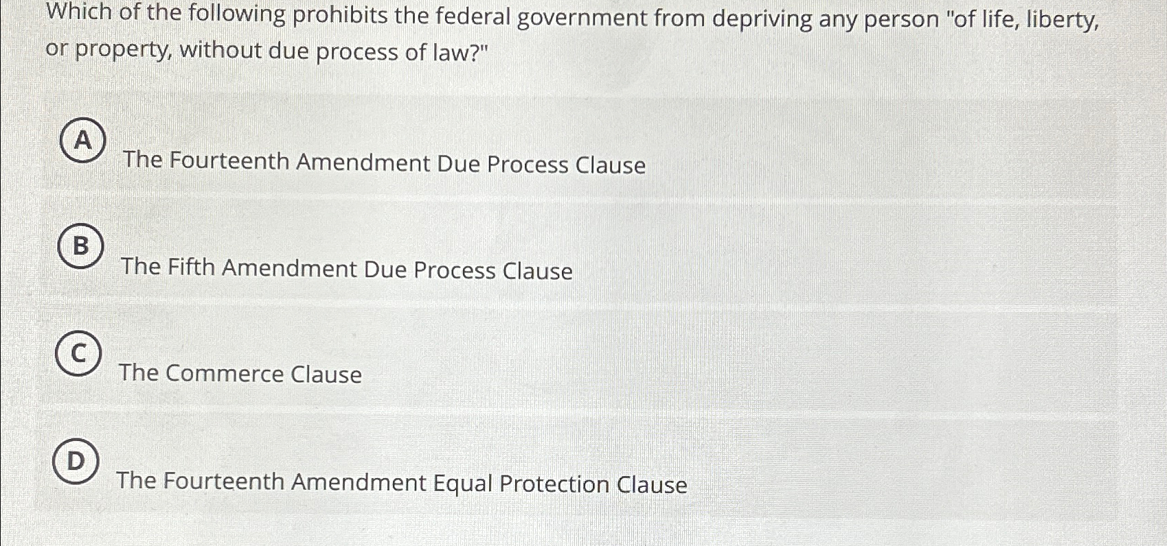 Solved Which of the following prohibits the federal | Chegg.com
