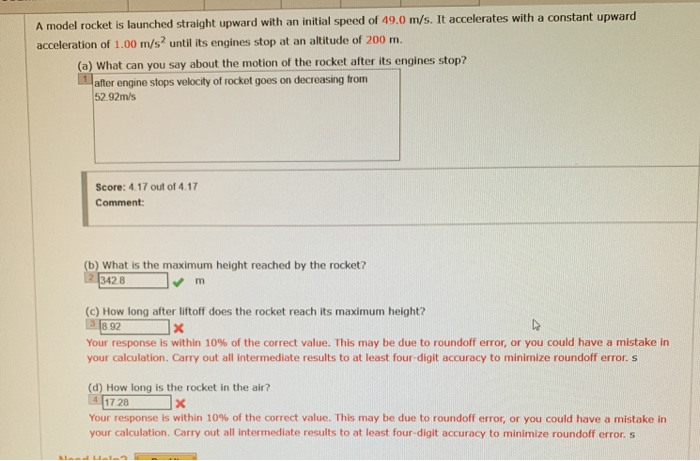 Solved A model rocket is launched straight upward with an | Chegg.com