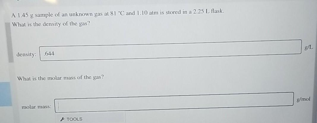 Solved A 1.45 g sample of an unknown gas at 81 °C and 1.10 | Chegg.com