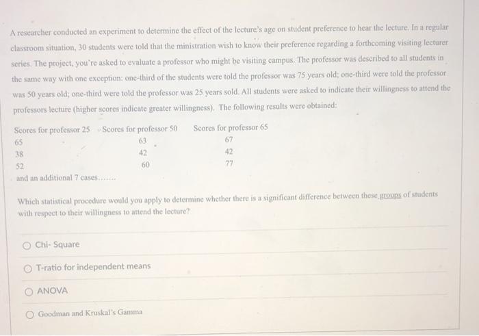 Solved A researcher conducted an experiment to determine the | Chegg.com