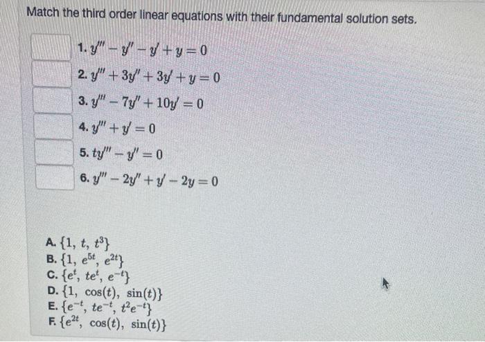 Solved Match the third order linear equations with their | Chegg.com