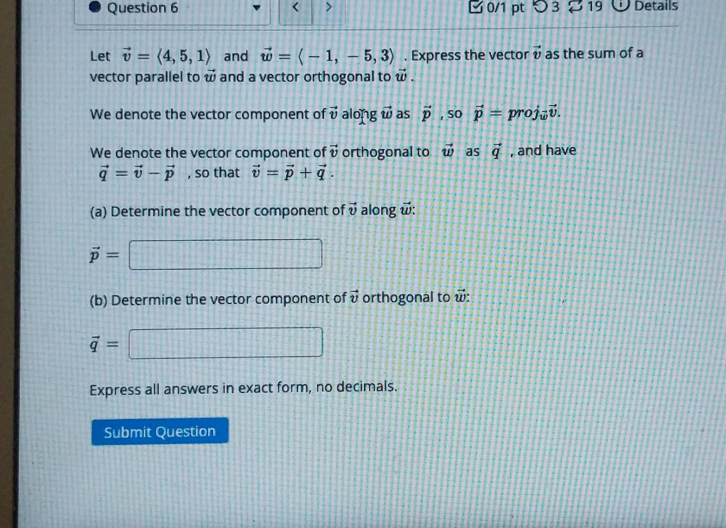 Solved Let V 4 5 1 And W 1 5 3 Express The Vector V Chegg solved-let-v-4-5-1-and-w-1-5-3-express-the-vector-v-chegg