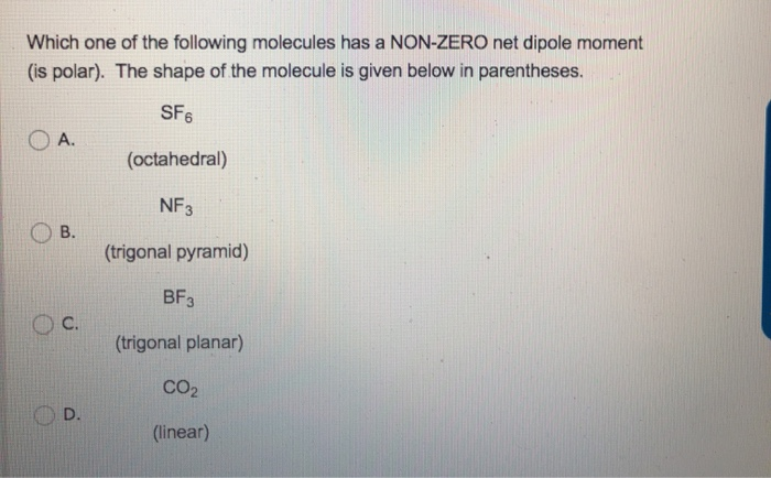 solved-which-one-of-the-following-molecules-has-a-non-zero-chegg