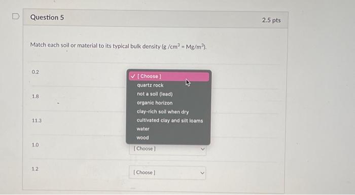 Solved Match each soil or material to its typical bulk | Chegg.com