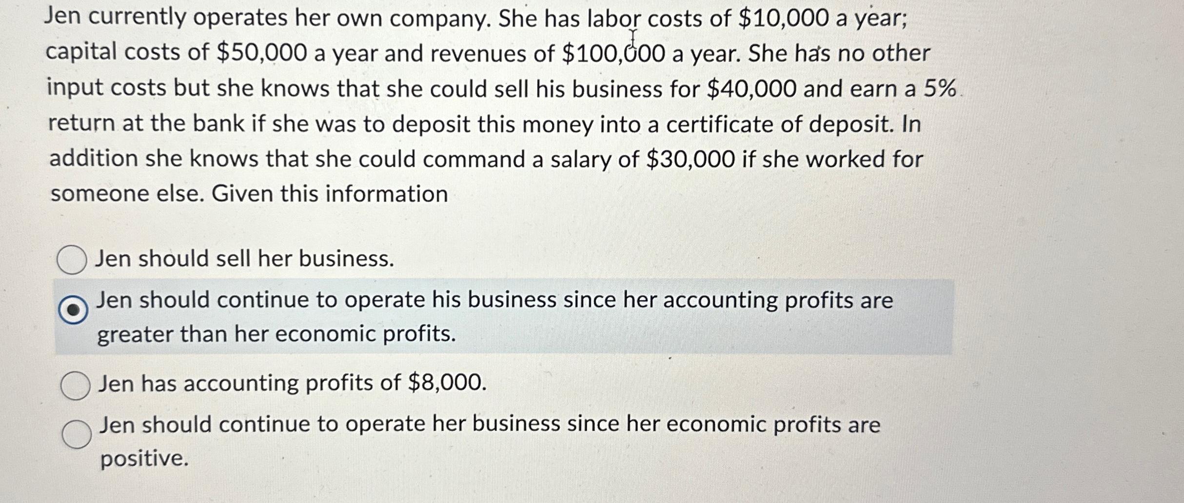 Solved Jen Currently Operates Her Own Company. She Has Labor | Chegg.com