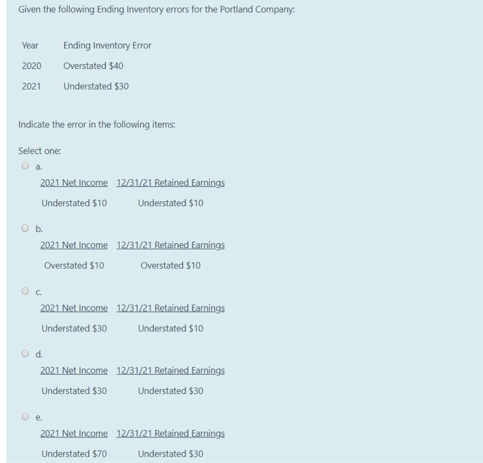Solved Given the following Ending Inventory errors for the | Chegg.com