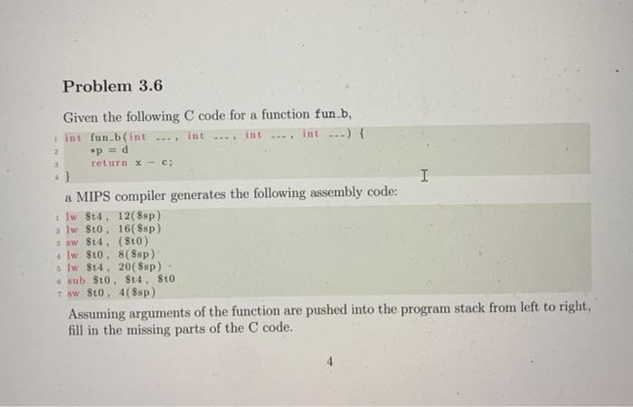 Solved Problem 3.6 Given the following C code for a function | Chegg.com