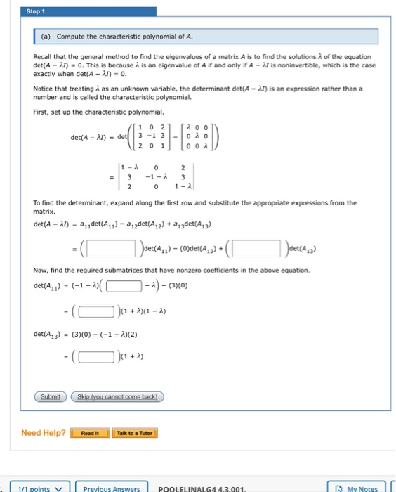 Solved Step 1 (a) Compute the characteristic polynomial of | Chegg.com