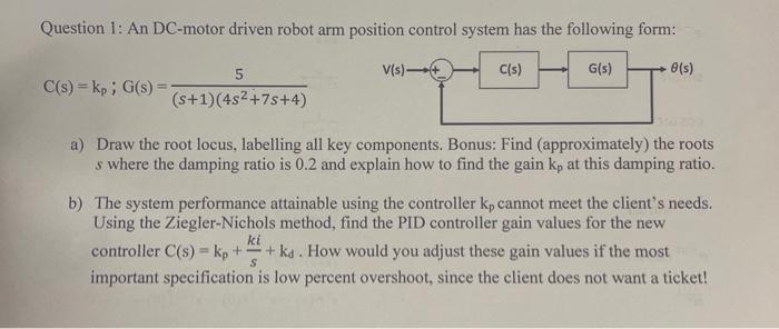 Solved Question 1: An DC-motor driven robot arm position | Chegg.com