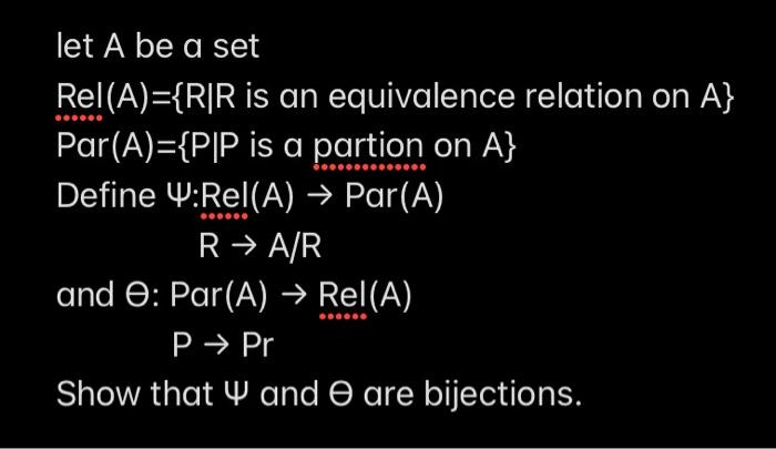 Solved let A be a set Rel(A)={R∣R is an equivalence relation | Chegg.com