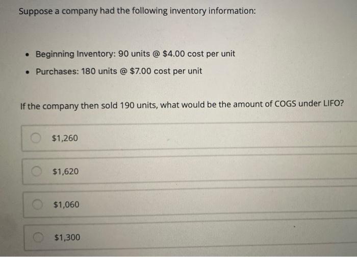 Solved Suppose A Company Had The Following Inventory | Chegg.com