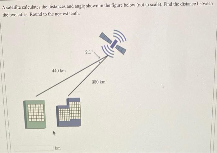 Solved A satellite calculates the distances and angle shown | Chegg.com