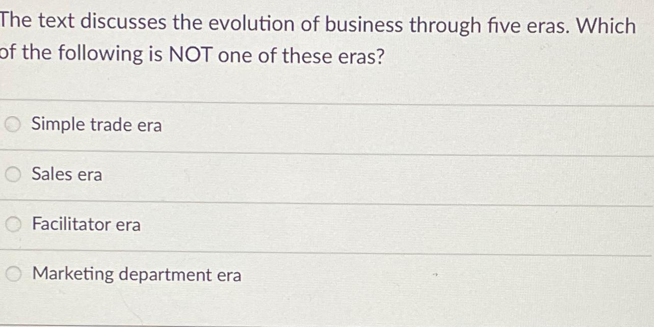 Solved The text discusses the evolution of business through | Chegg.com