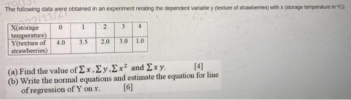 Solved The following data were obtained in an experiment | Chegg.com