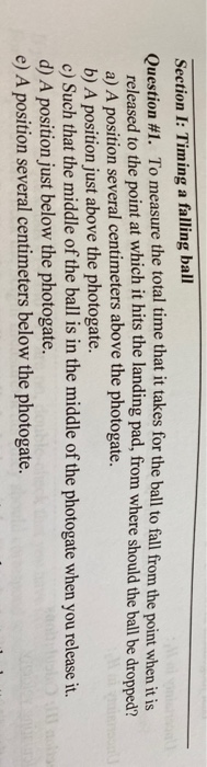 Solved Section 1: Timing a falling ball Question #1. To | Chegg.com