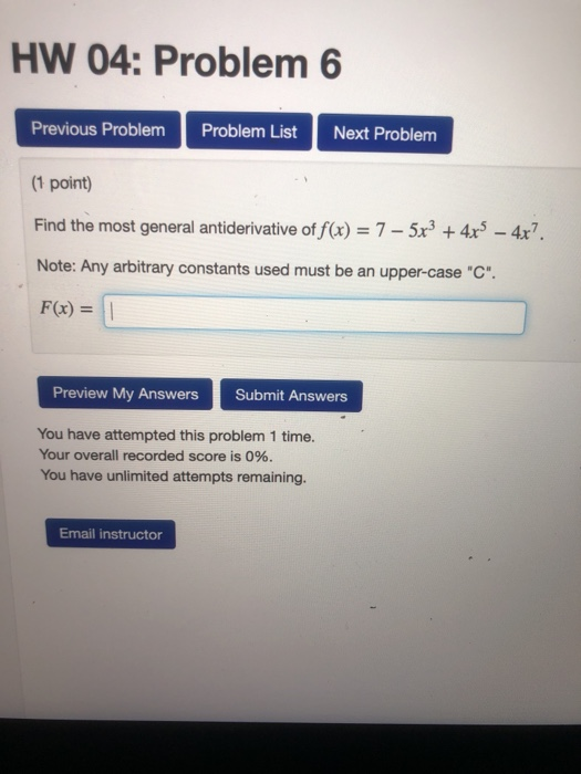 Solved HW 04: Problem 5 Next Problem Problem List Previous | Chegg.com