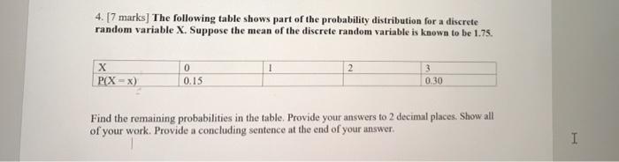 Solved 4. [7 Marks] The Following Table Shows Part Of The | Chegg.com