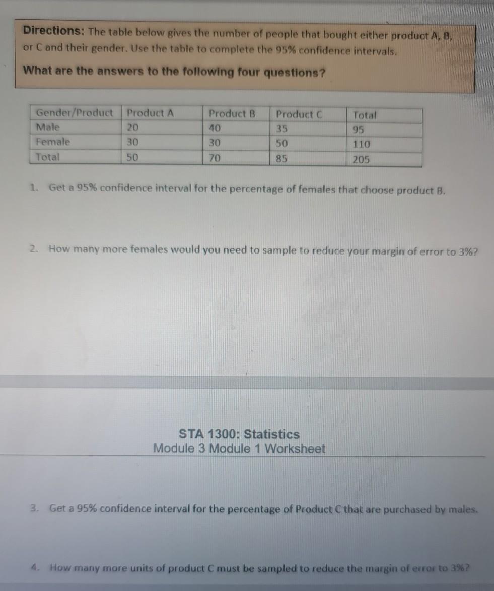 Solved Directions: The table below gives the number of | Chegg.com