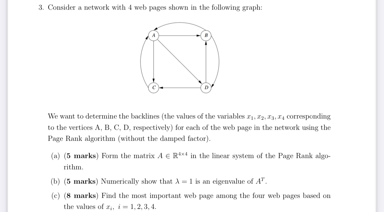 Solved Consider a network with 4 ﻿web pages shown in the | Chegg.com